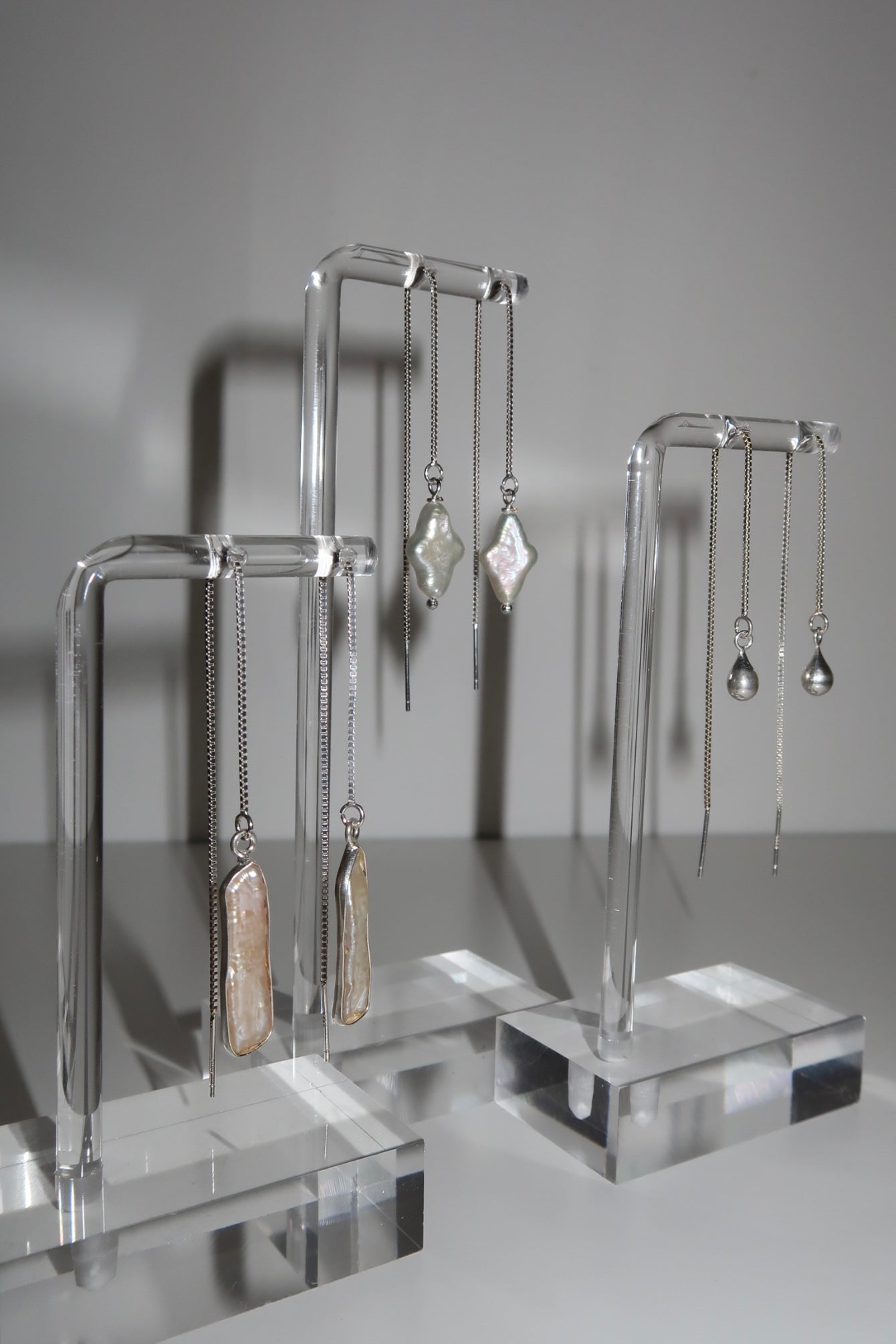 Elongated sterling silver fresh water pearl threader