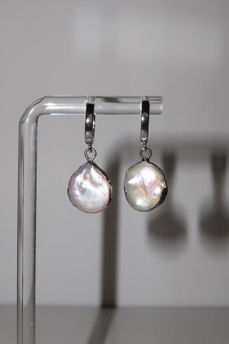 Sterling silver baroque pearl mini hoops