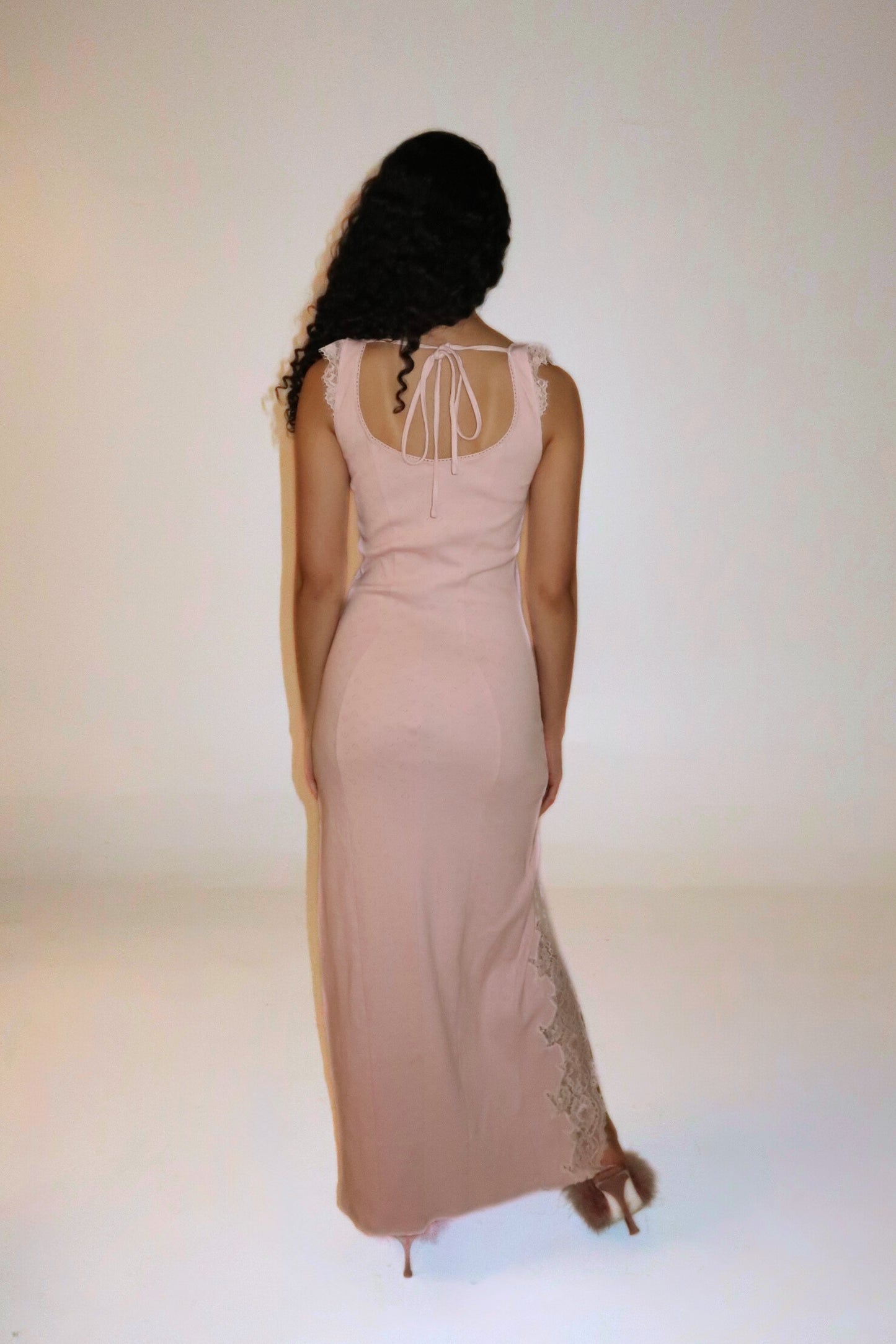 Pointelle and lace sleeveless maxi dress